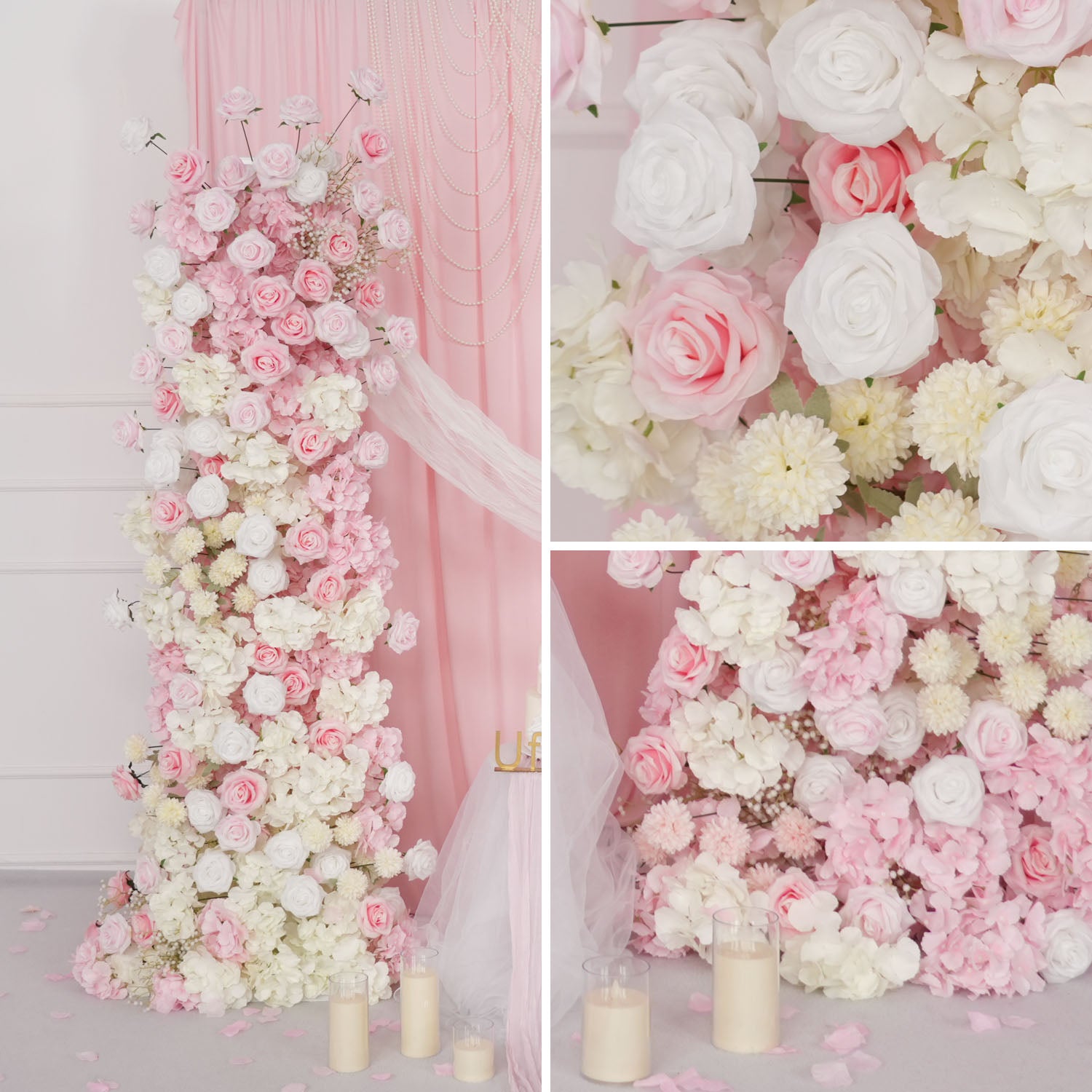 Uflower Artificial Pink White Wedding KT Backdrop Flower Row Decor